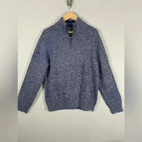 Eddie Bauer Marled Indigo 1/4 Zip Sweater 100% Cotton Men's Large NWT - Picture 1 of 13